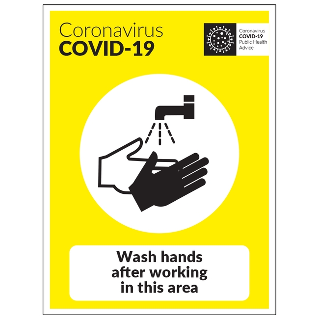 COVID-19 Wash Hands After Working In This Area Sign